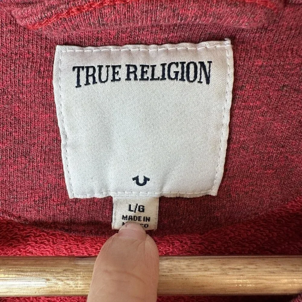 True Religion Sweater Men’s‎ Large Red Crew Neck Cotton Sweatshirt Logo Imprint